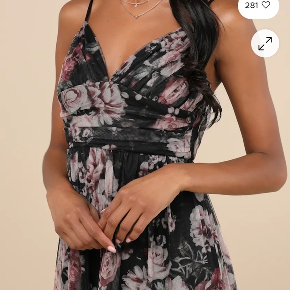 Lulu's Women's Black Dark Floral Mesh Overlay Formal Party Dress Whimsygoth Sz L - Picture 4 of 10